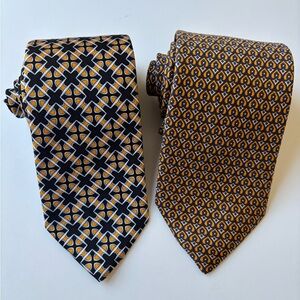 ROBERT TALBOTT | Gold & Navy Geometric Pattern Best of Class Hand Sewn Silk Ties